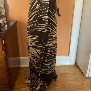 Karen Zambos Vintage strapless lion printed dress.